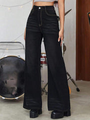 Kotty Women Black Jean Flared High-Rise Clean Look Stretchable Jeans