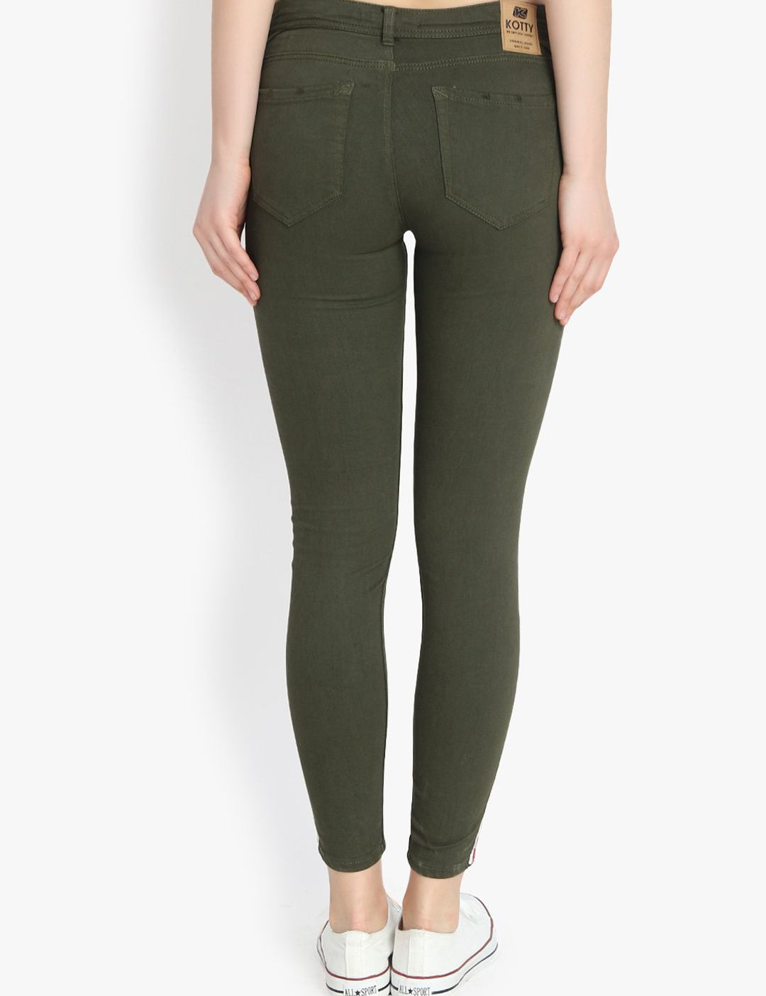 Kotty Women Olive Green Skinny Fit High-Rise Clean Look Stretchable Jeans
