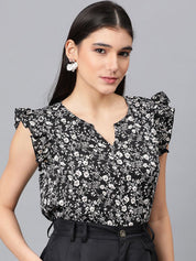 Kotty Floral Printed Round Neck Crepe Top
