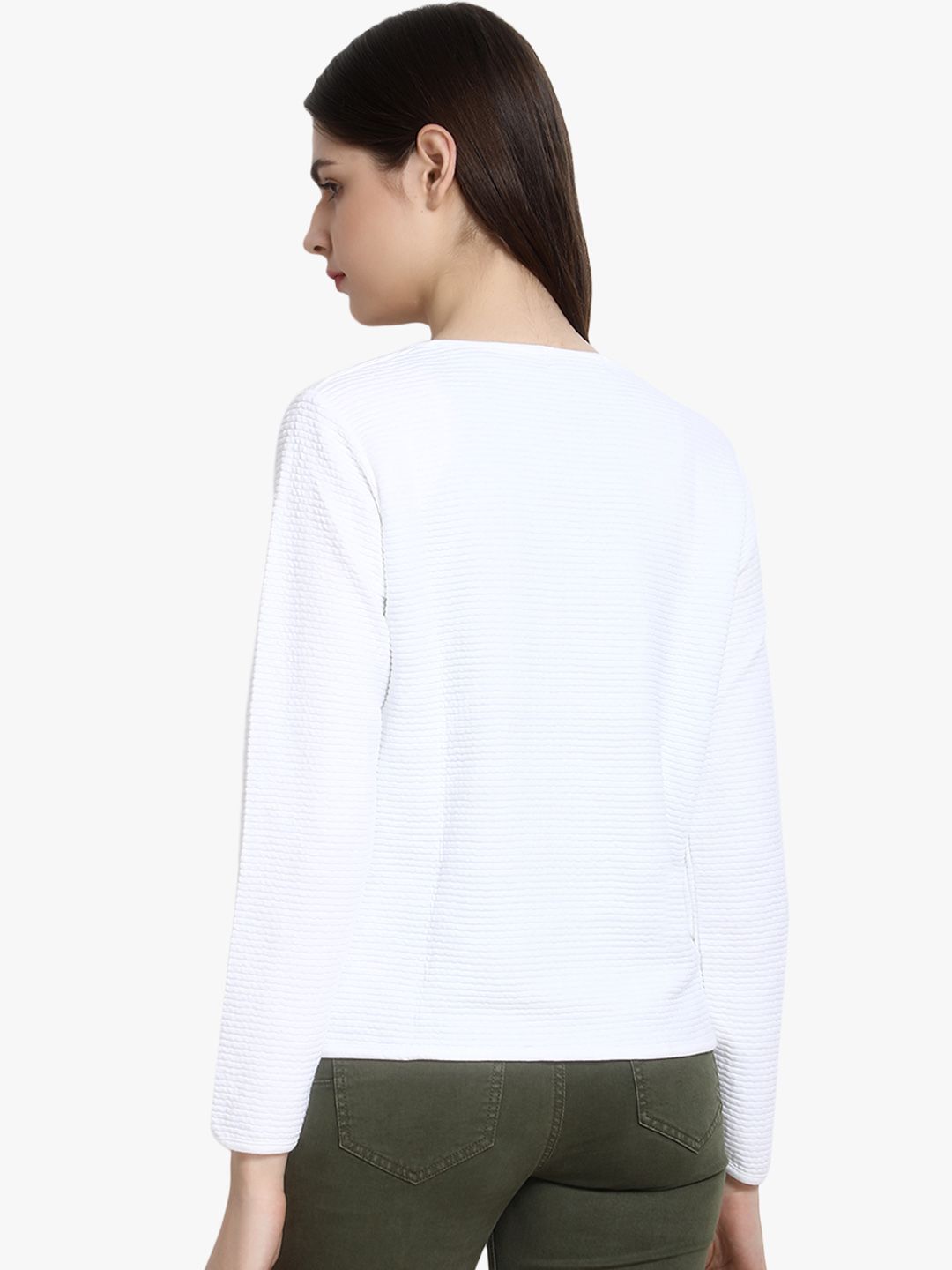 Kotty Women White Self Design Lightweight Tailored Jacket