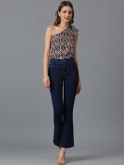 Kotty Black Floral Printed One Shoulder Crepe Top