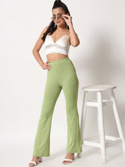 Kotty Women Green Relaxed Straight Leg High Rise Easy Wash Trouser