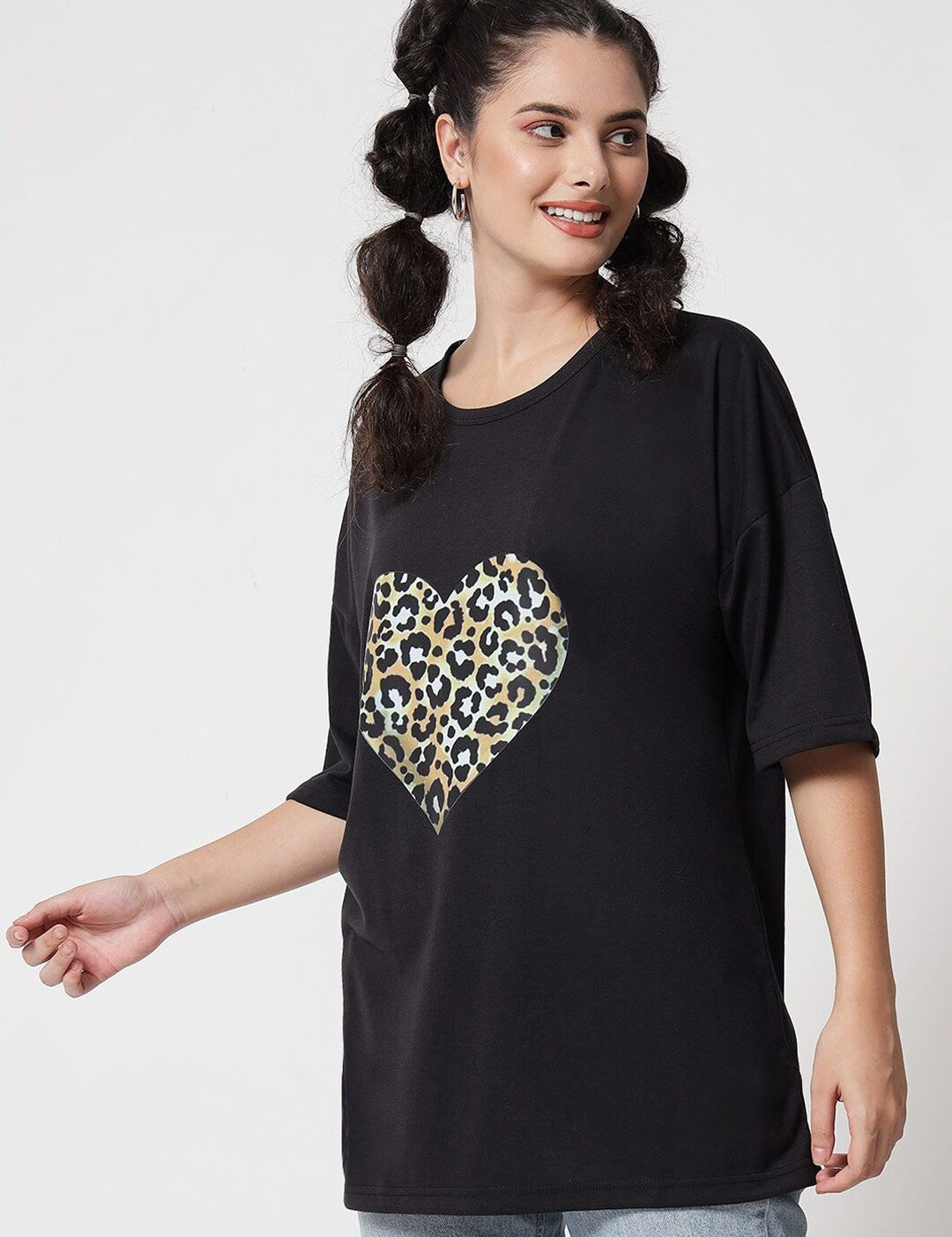 Kotty Women Black Typography Printed Oversized T-shirt