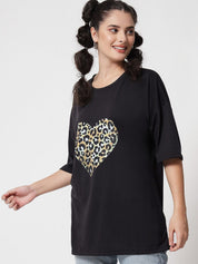 Kotty Women Black Typography Printed Oversized T-shirt