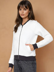 Kotty Women Mandarin Collar Self Design Bomber Jacket