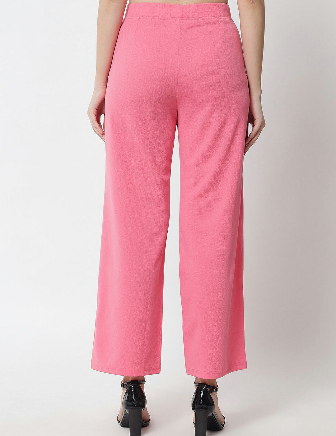 Kotty Women Pink Solid Relaxed Straight Fit High-Rise Parallel Trousers