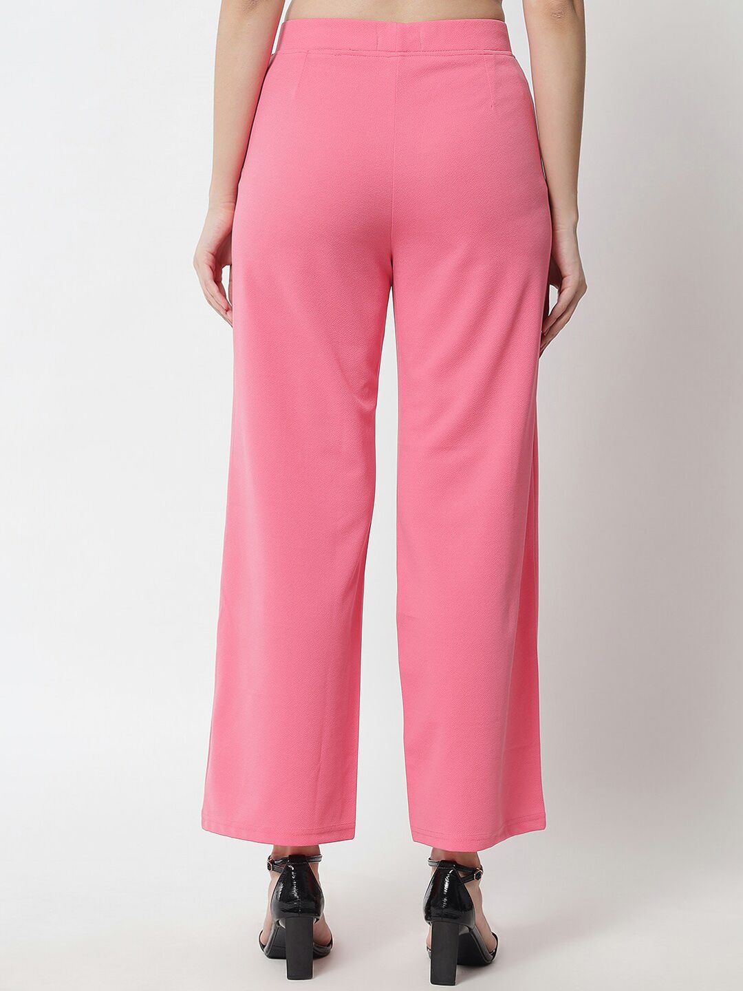 Kotty Women Pink Solid Relaxed Straight Fit High-Rise Parallel Trousers