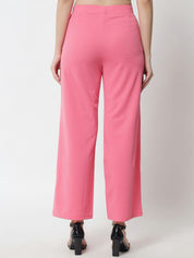 Kotty Women Pink Solid Relaxed Straight Fit High-Rise Parallel Trousers