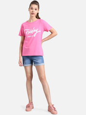 Kotty Women Pink Printed Round Neck T-shirt