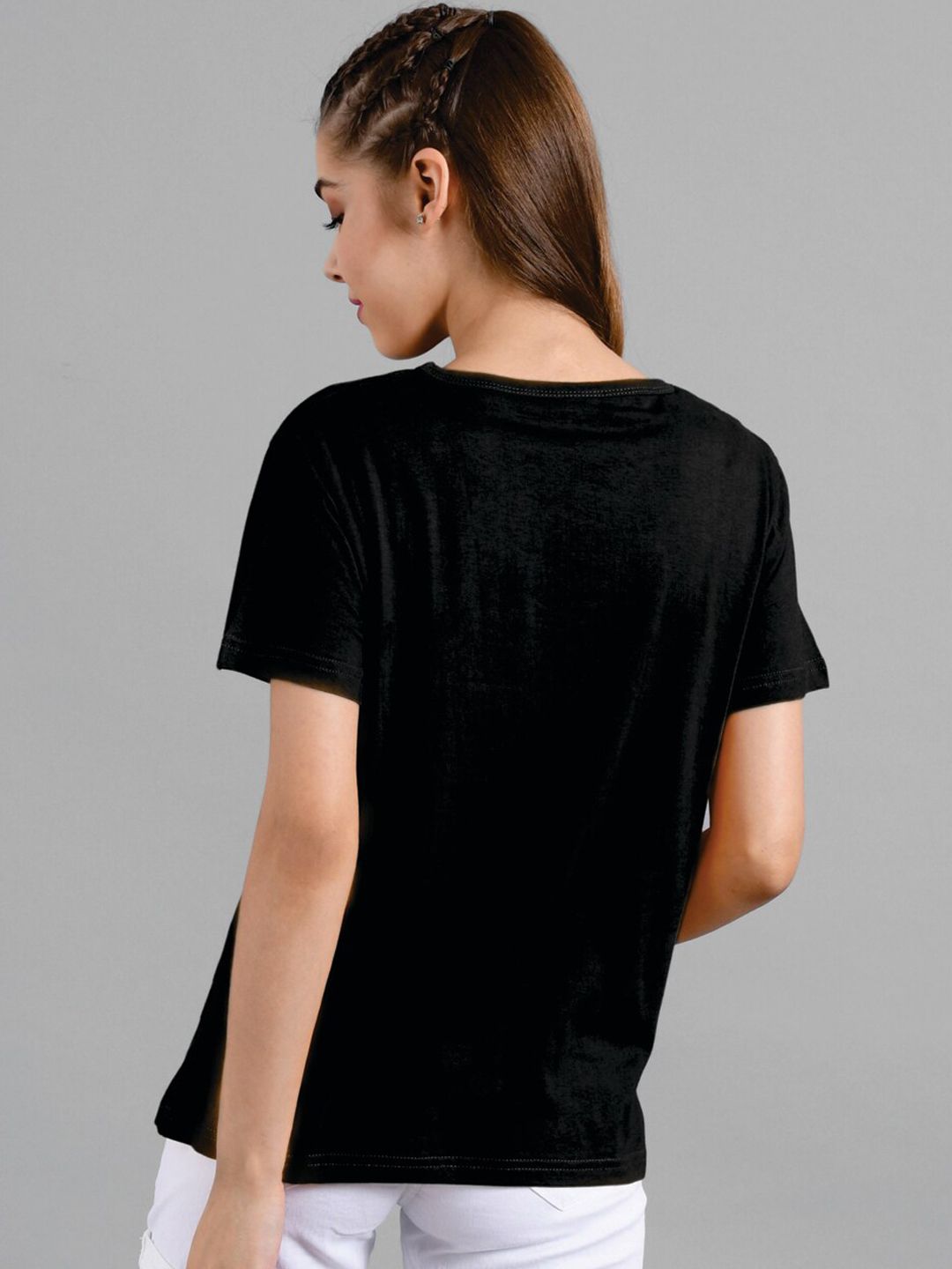 Kotty Women Black Printed Round Neck T-shirt