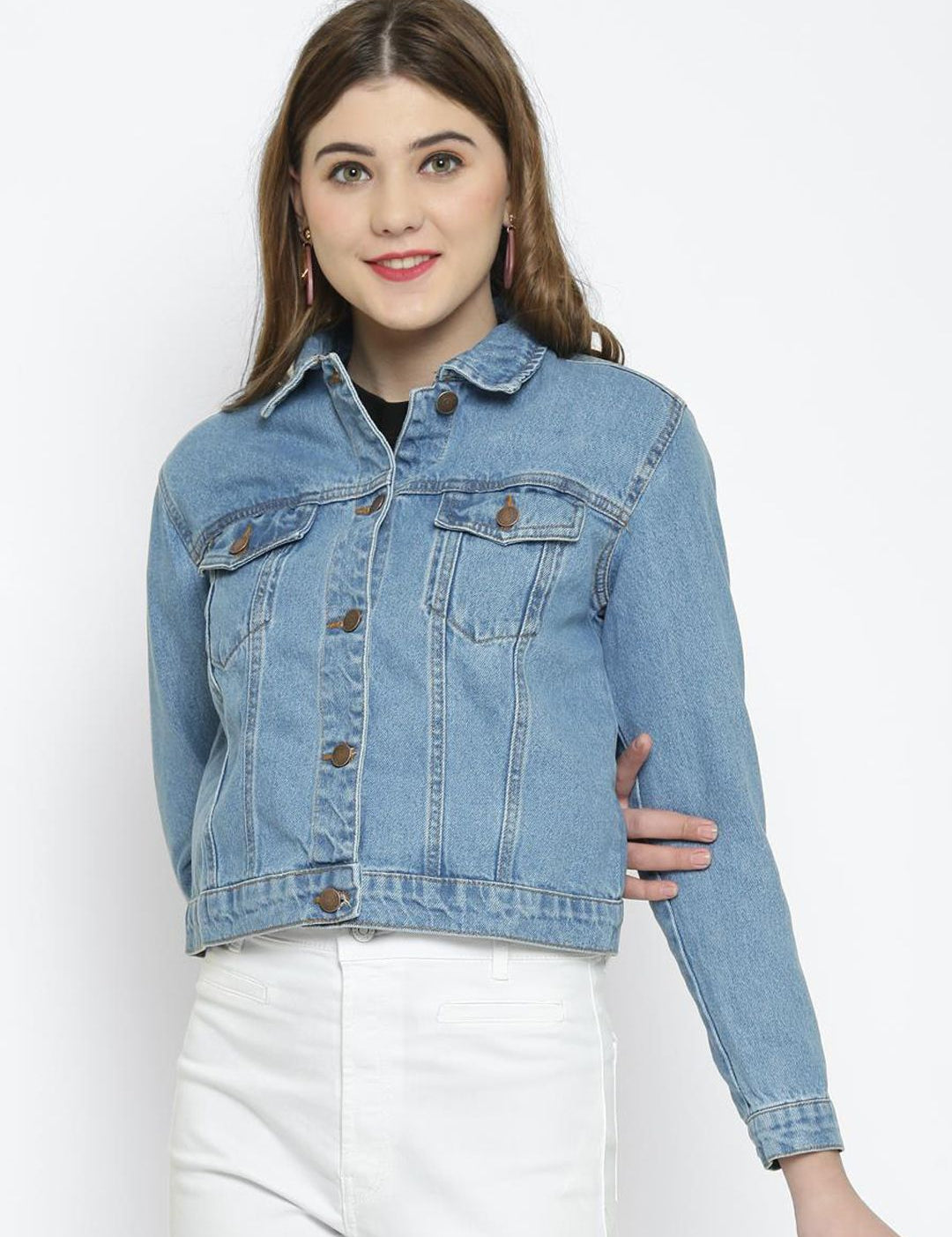 Kotty Women Blue Solid Denim Jacket