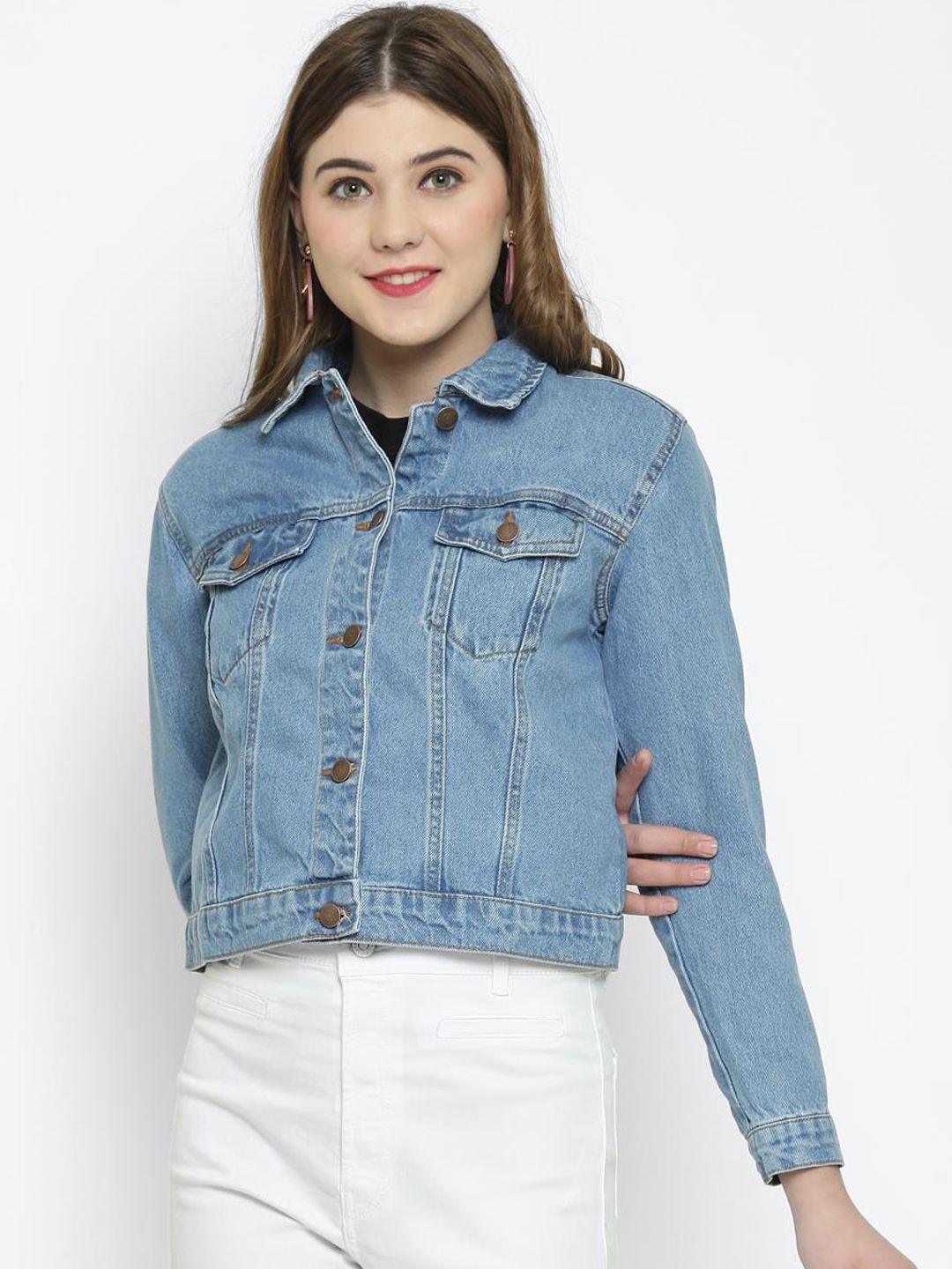 Kotty Women Blue Solid Denim Jacket