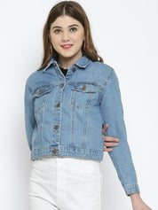 Kotty Women Blue Solid Denim Jacket