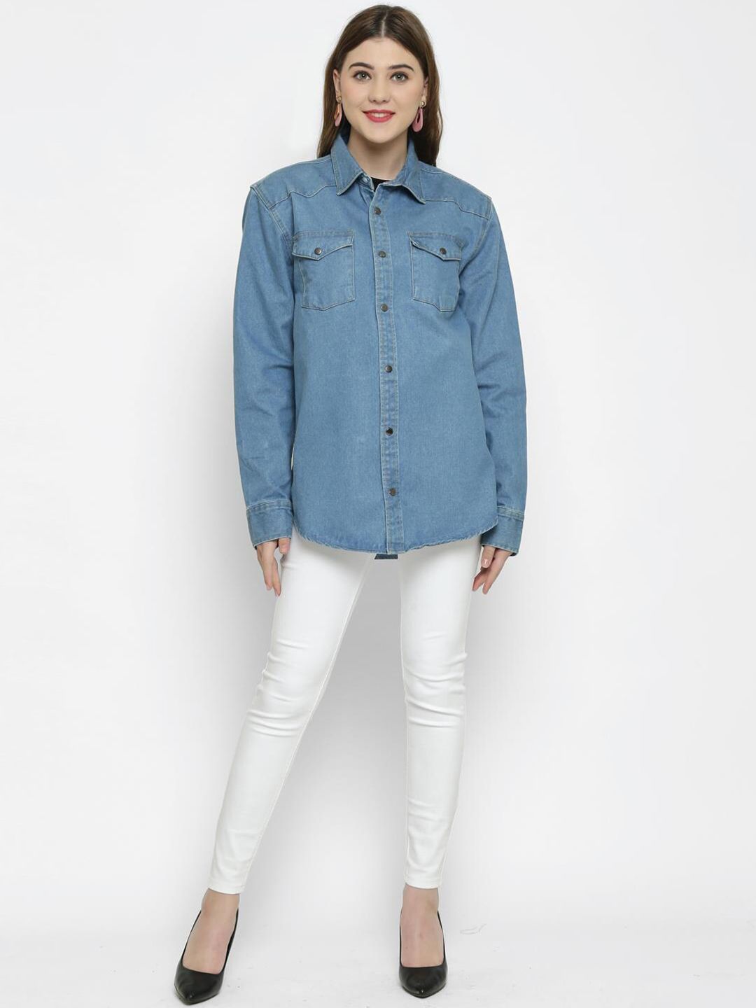 Kotty Women Blue Solid Denim Jacket