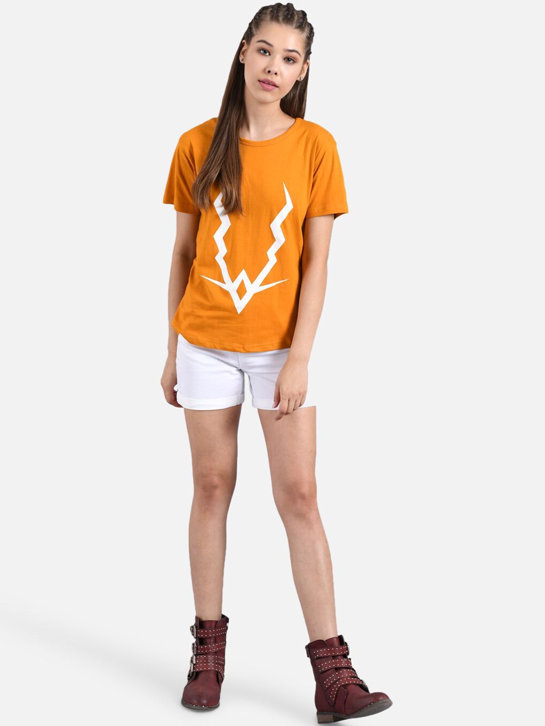 Kotty Women Pack Of 2 Yellow & Pink Printed Round Neck T-shirt