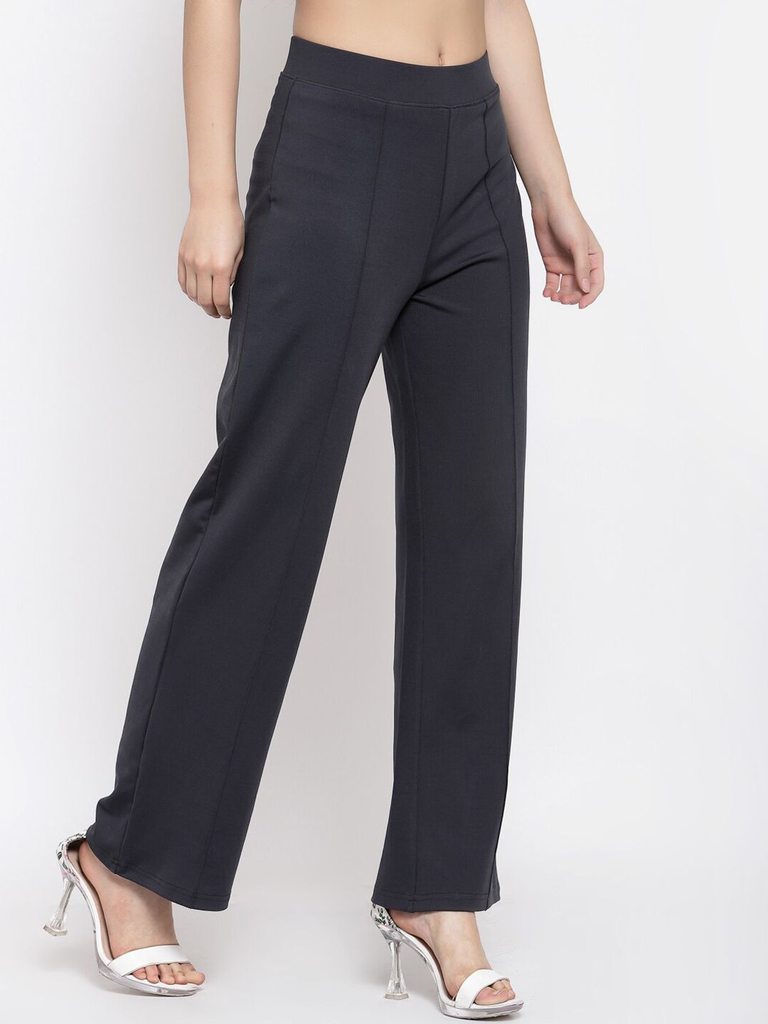 Kotty Women Black Flared High-Rise Parallel Trousers