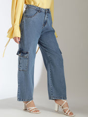 Kotty Women High-Rise Clean Look Stretchable Cargo Jeans