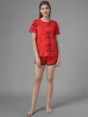 Kotty Women Red Printed Night suit