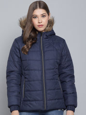 Kotty Women Navy Blue Floral Insulator Outdoor Puffer Jacket