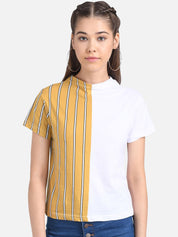 Kotty Women Yellow Colourblocked Pure Cotton Top