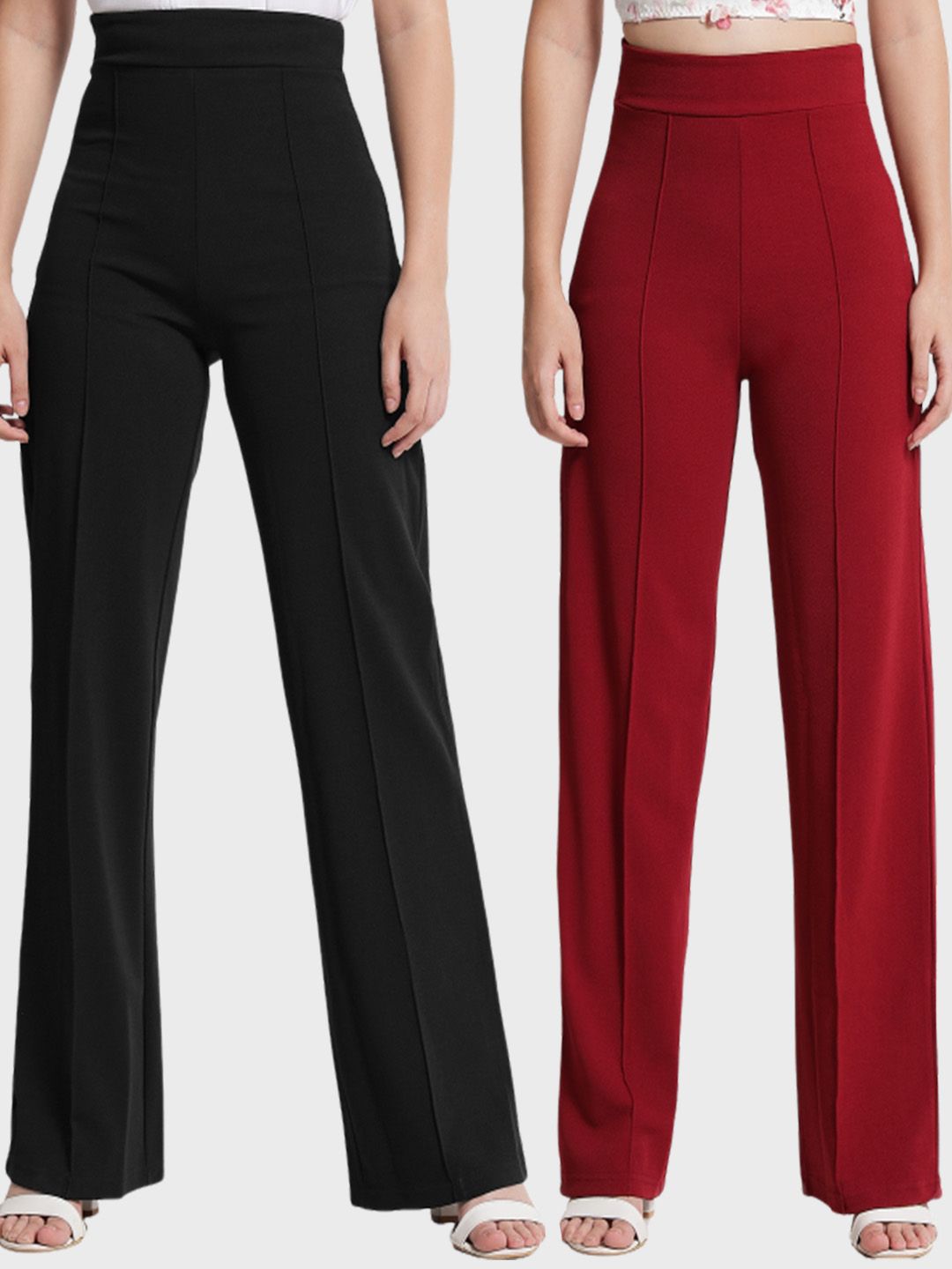 Kotty Women Pack of 2 Relaxed Straight Leg Straight Fit High-Rise Easy Wash Trousers