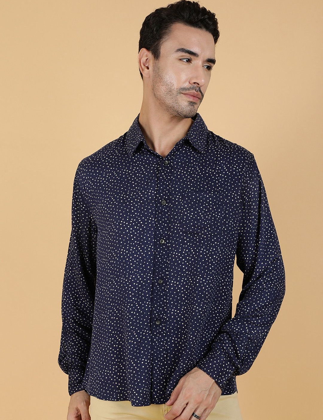 Kotty Men Relaxed Spread Collar Graphic Printed Cotton Casual Shirt