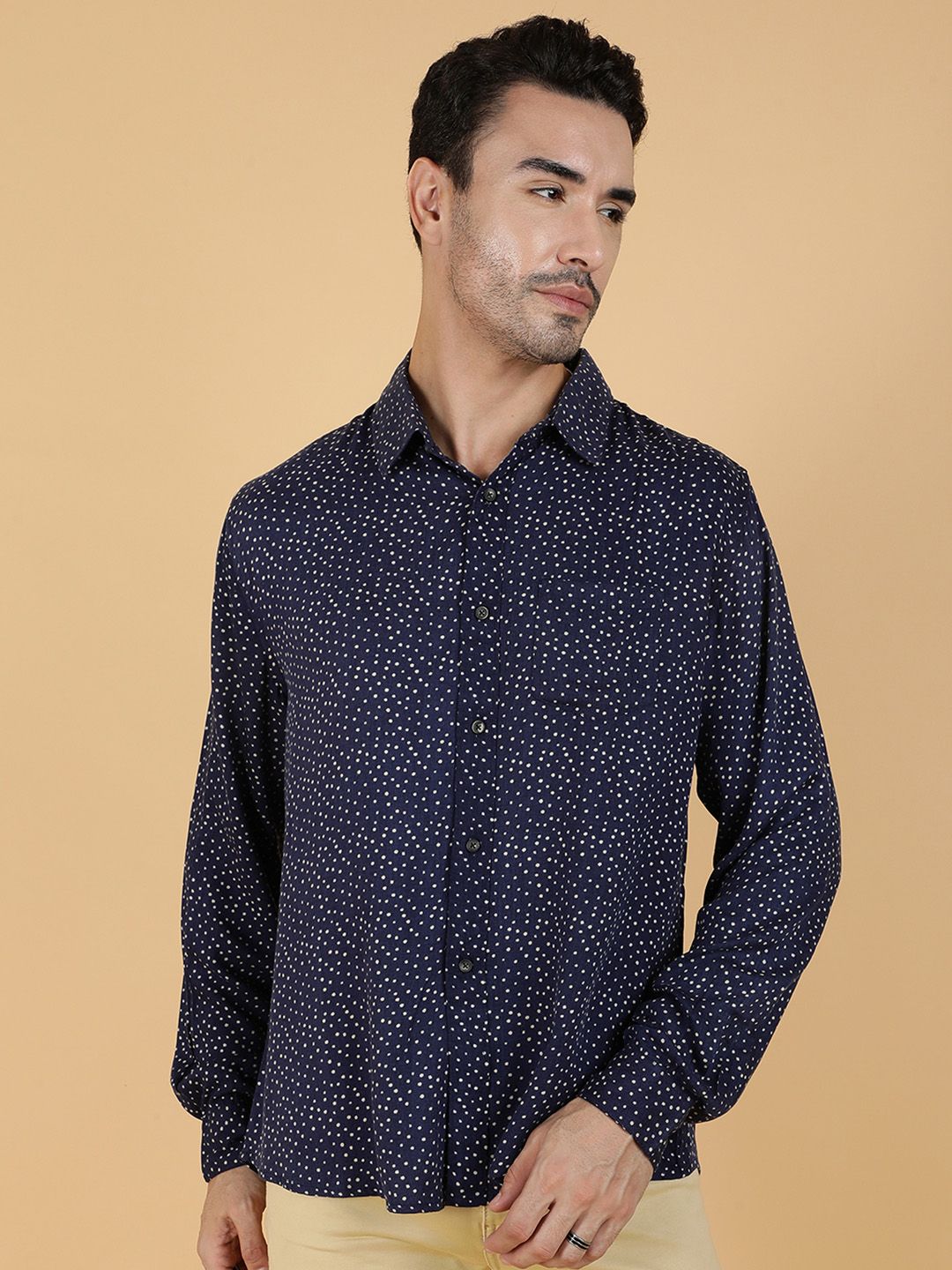 Kotty Men Relaxed Spread Collar Graphic Printed Cotton Casual Shirt