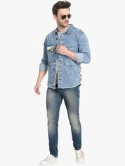 Kotty Men Blue Camouflage Denim Jacket