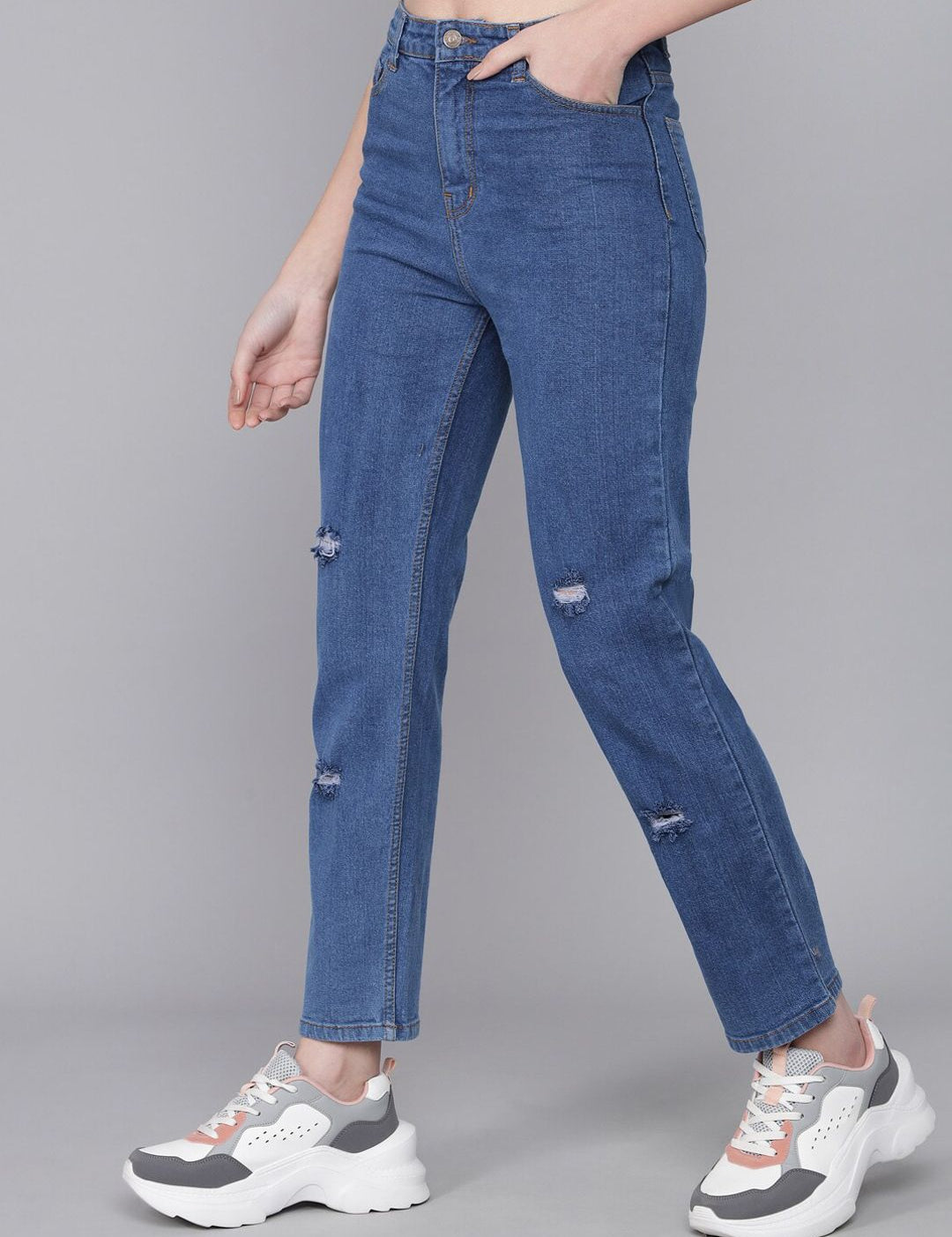 Kotty Women Blue High-Rise Mildly Distressed Light Fade Jeans