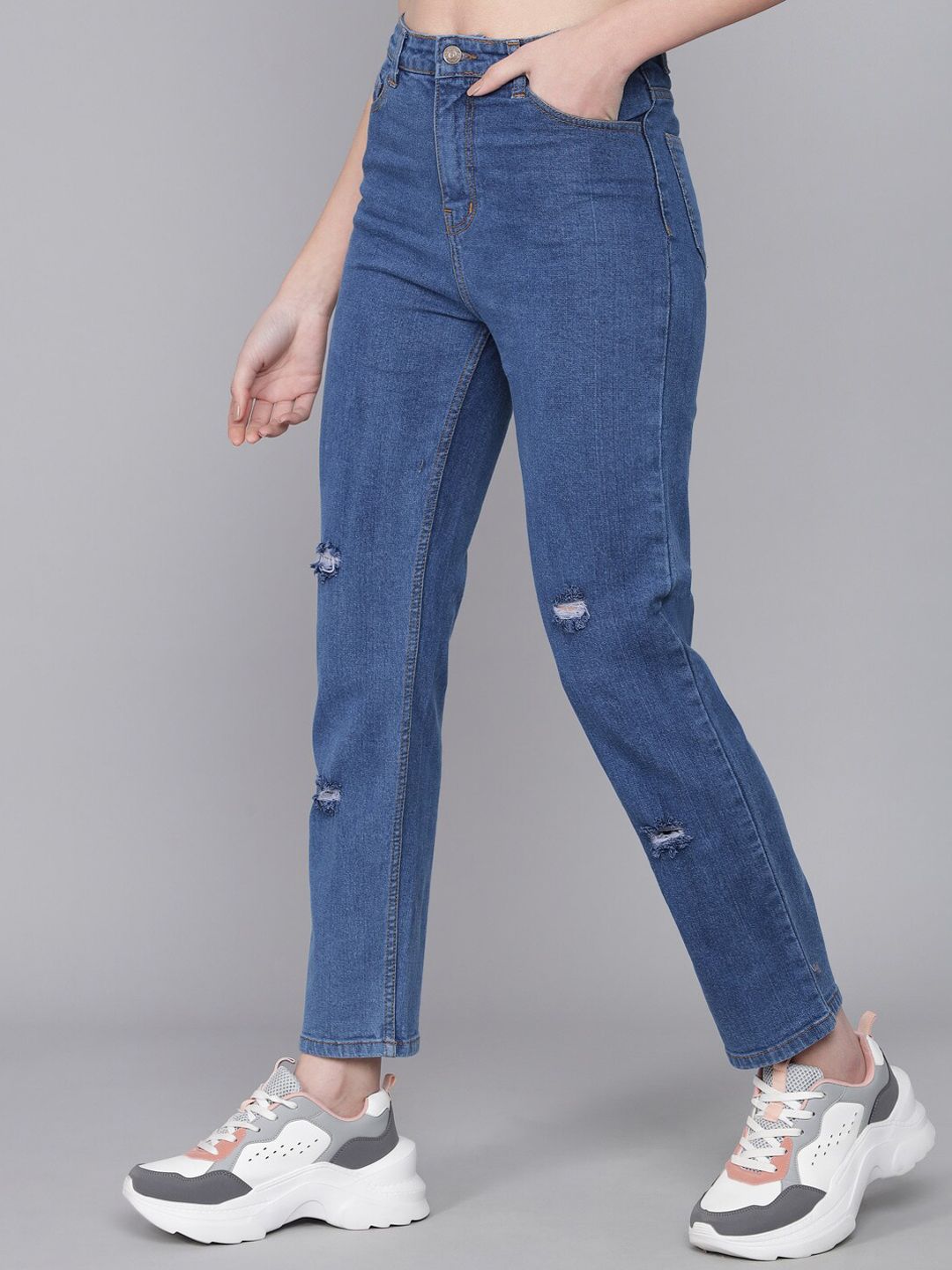 Kotty Women Blue High-Rise Mildly Distressed Light Fade Jeans