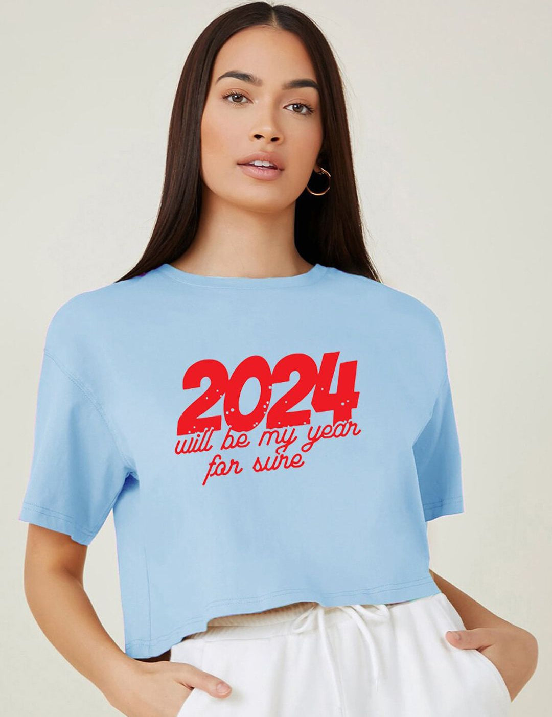 Kotty Typography Printed Round Neck Crop Oversized T-shirt