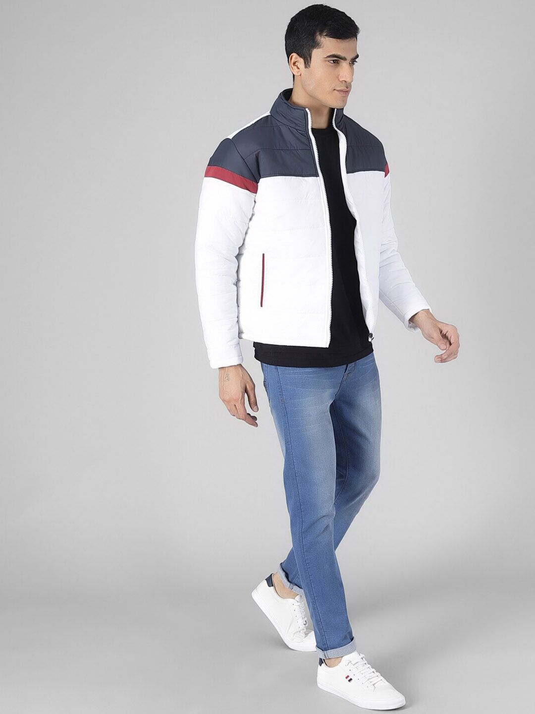 Kotty Men White Colourblocked Puffer Jacket