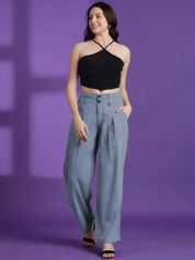 Kotty Women Straight Fit High-Rise Easy Wash Pleated Trousers