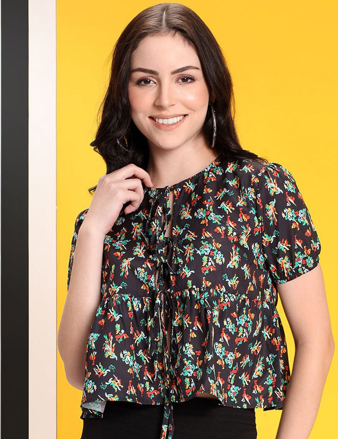 Kotty Women Abstract Printed Peplum Crop Top