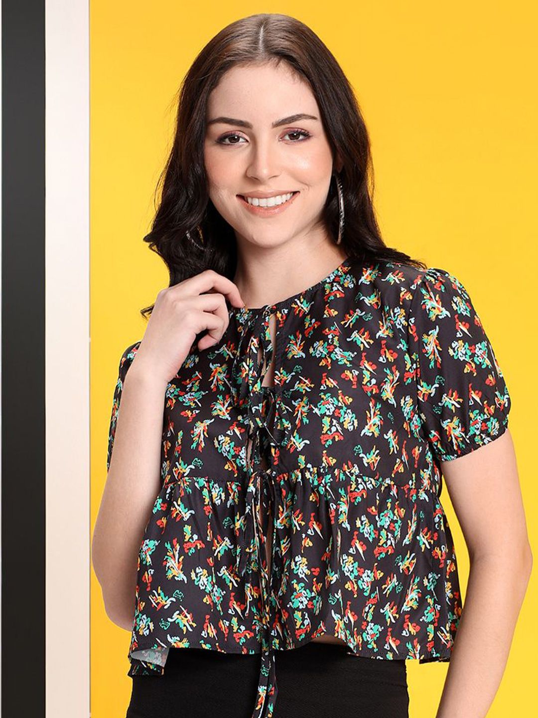 Kotty Women Abstract Printed Peplum Crop Top