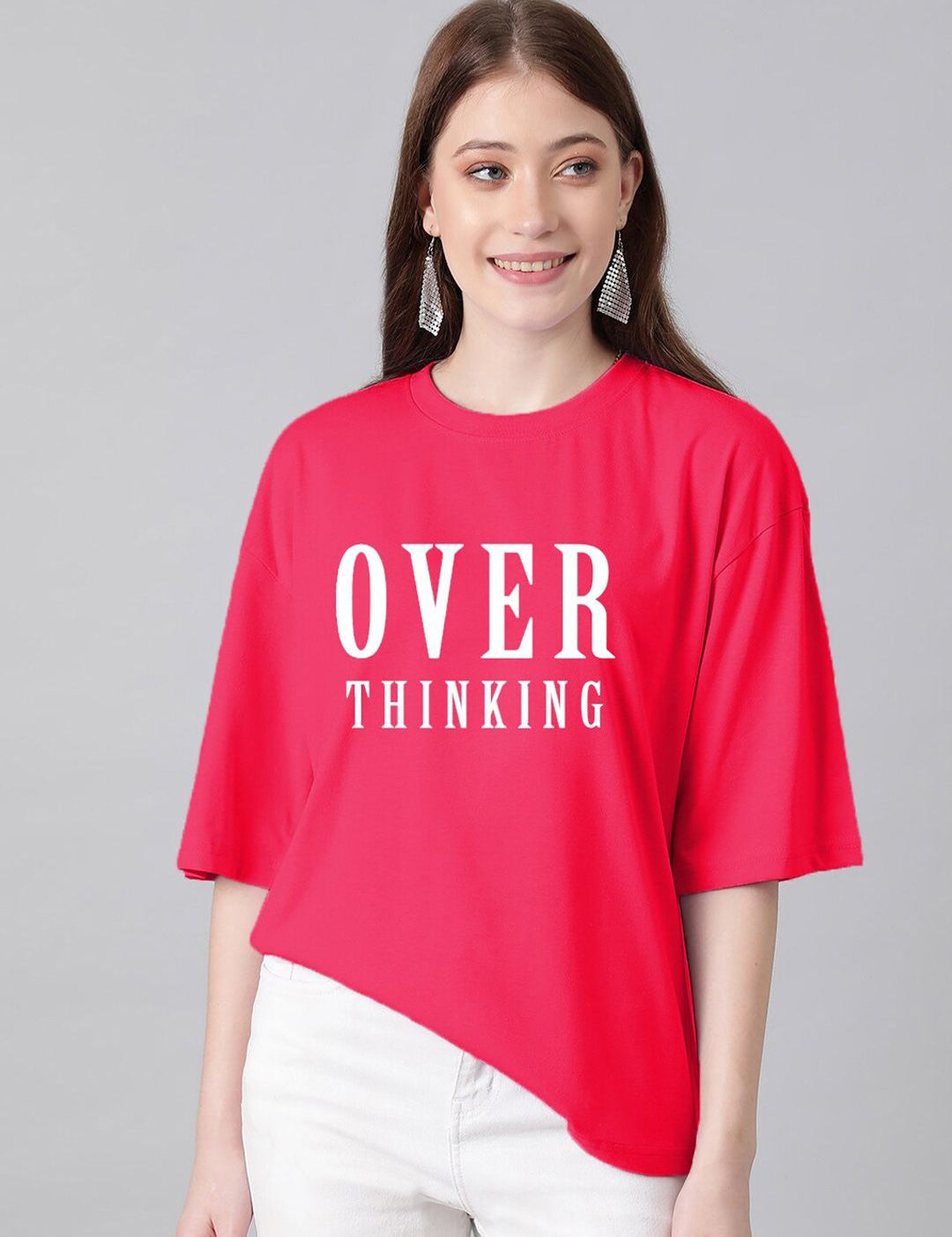 Kotty Typography Printed Drop-Shoulder Sleeves Oversized T-shirt