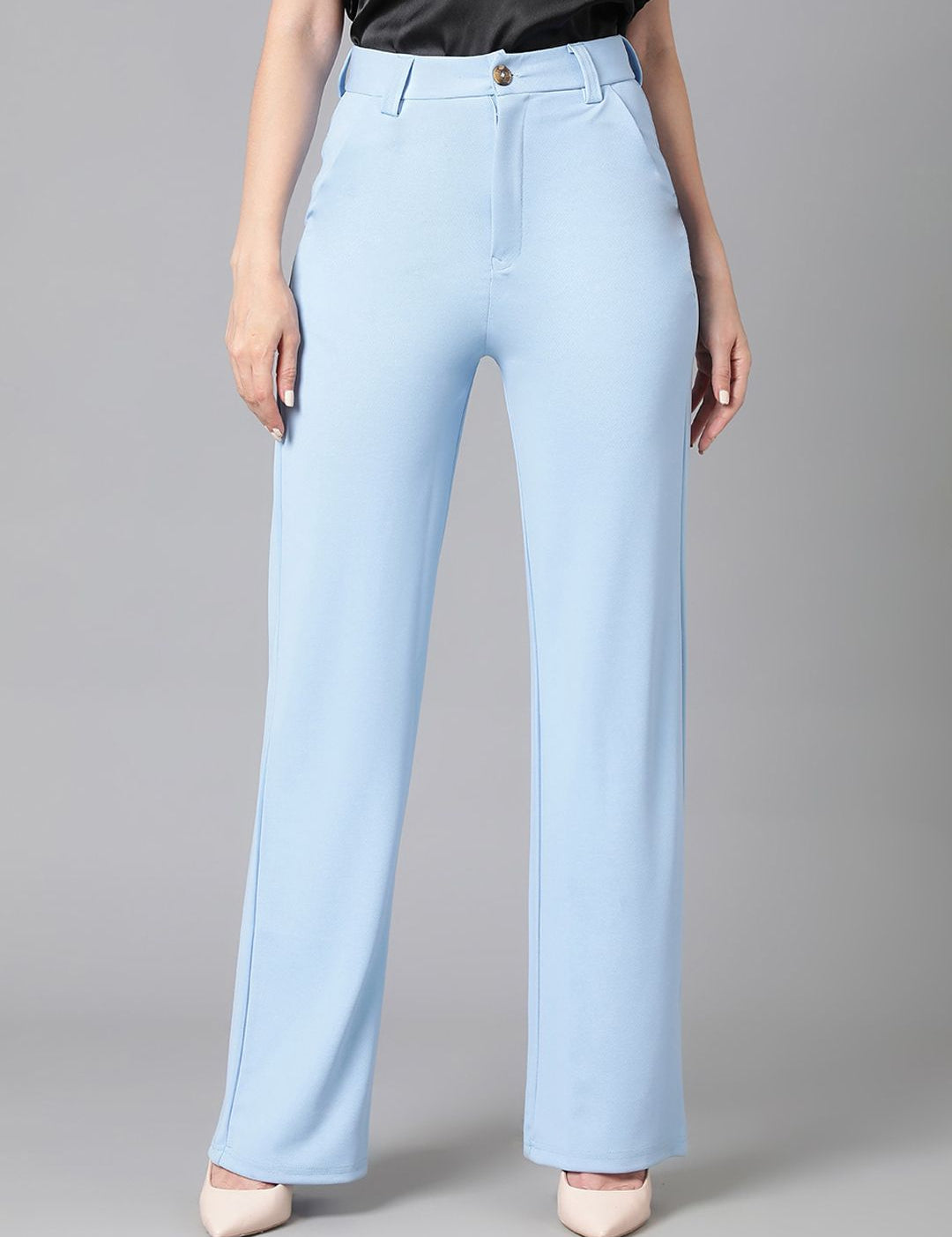 KOTTY BIZwear Women Relaxed Straight Leg High-Rise Easy Wash Straight Fit Trousers