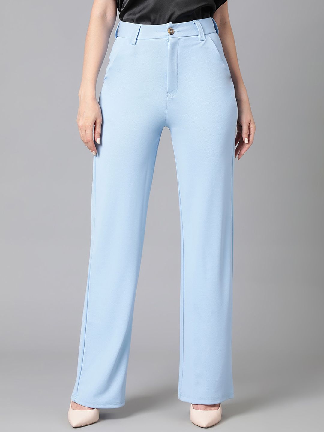 KOTTY BIZwear Women Relaxed Straight Leg High-Rise Easy Wash Straight Fit Trousers