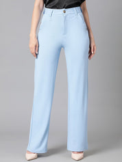 KOTTY BIZwear Women Relaxed Straight Leg High-Rise Easy Wash Straight Fit Trousers