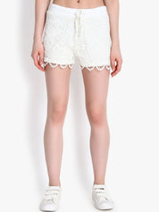 Kotty Women White Self Design Regular Fit Regular Shorts