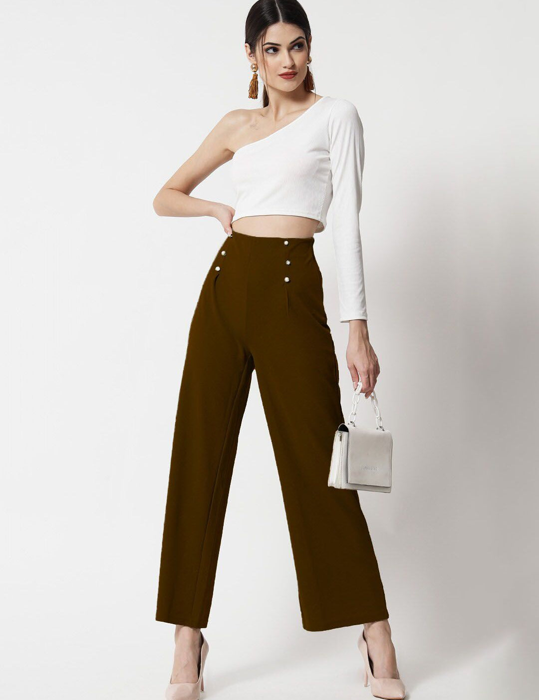 Kotty Women Brown Relaxed Straight Fit High-Rise Easy Wash Trousers