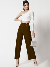 Kotty Women Brown Relaxed Straight Fit High-Rise Easy Wash Trousers