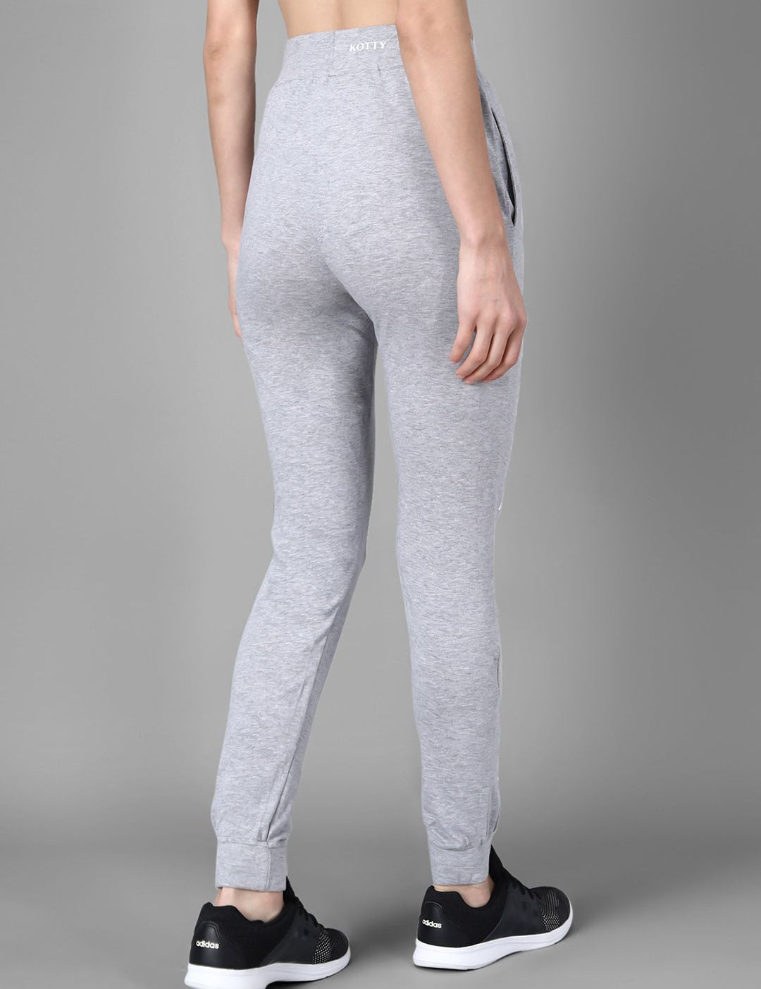 Kotty Women Grey Melange & White Printed Joggers