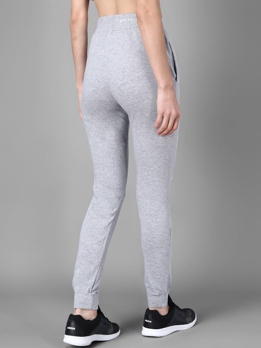 Kotty Women Grey Melange & White Printed Joggers