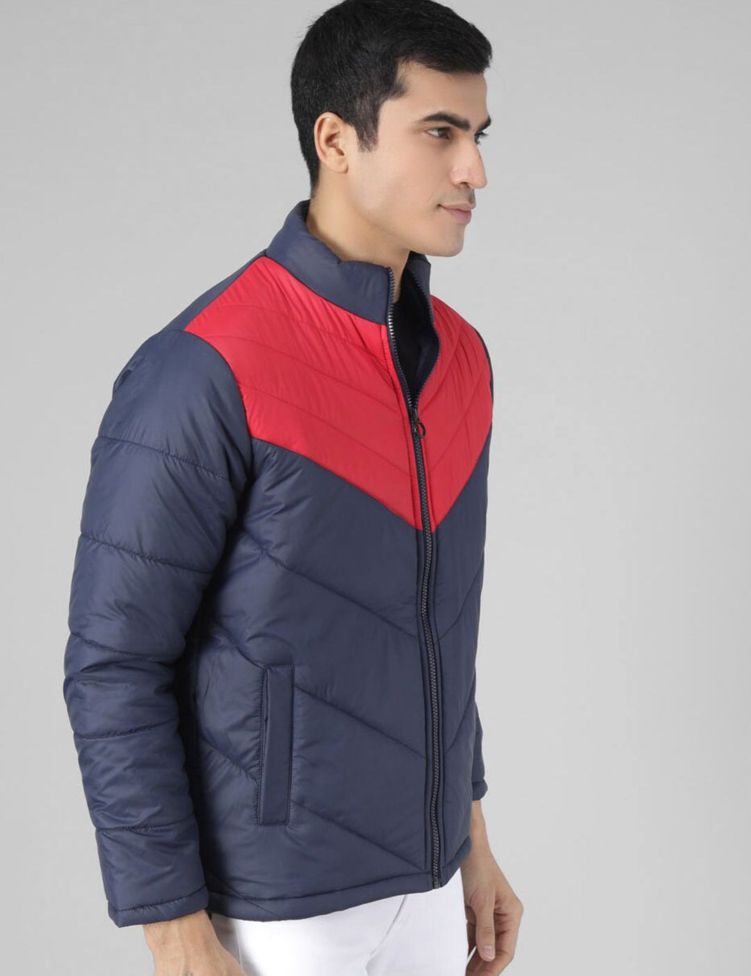 Kotty Men Blue & Red Colourblocked Puffer Jacket