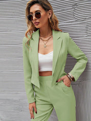 KOTTY BIZwear Green Notched Lapel Collar Long Sleeves Blazer With Trouser
