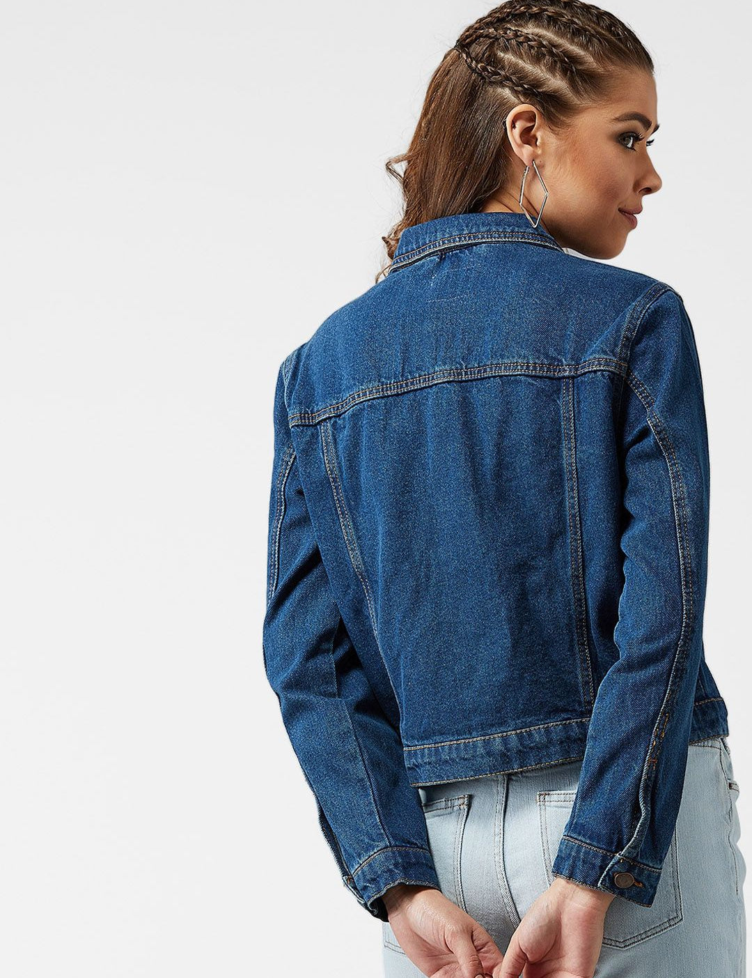 Kotty Women Navy Blue Solid Denim Jacket