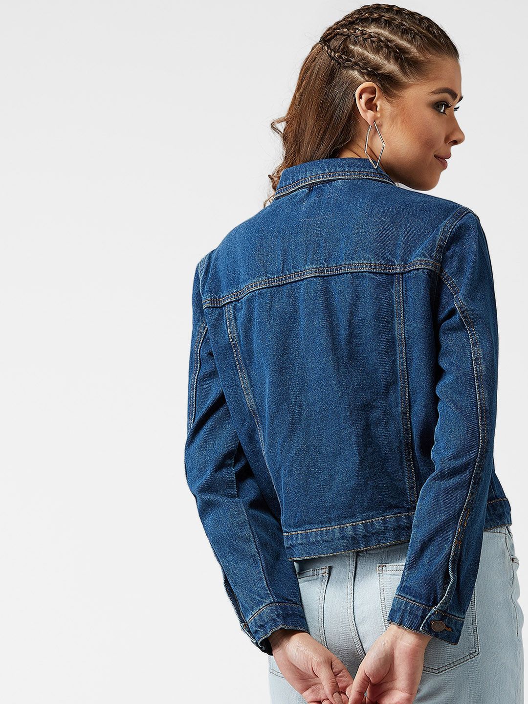 Kotty Women Navy Blue Solid Denim Jacket