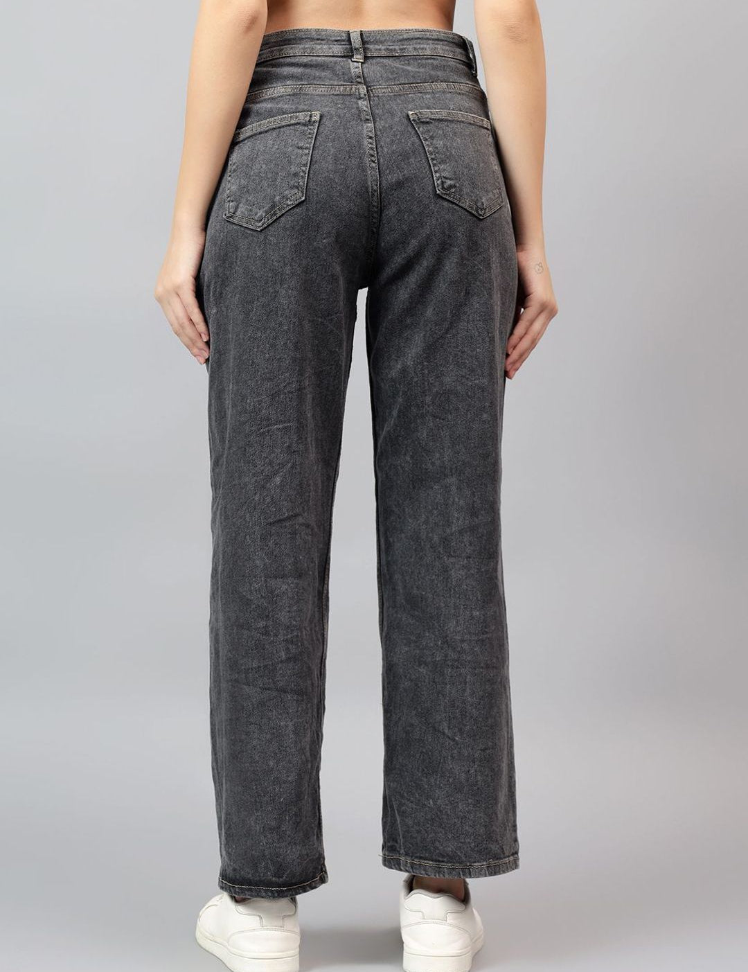 Kotty Women Straight Fit High-Rise Low Distress Cotton Stretchable Jeans