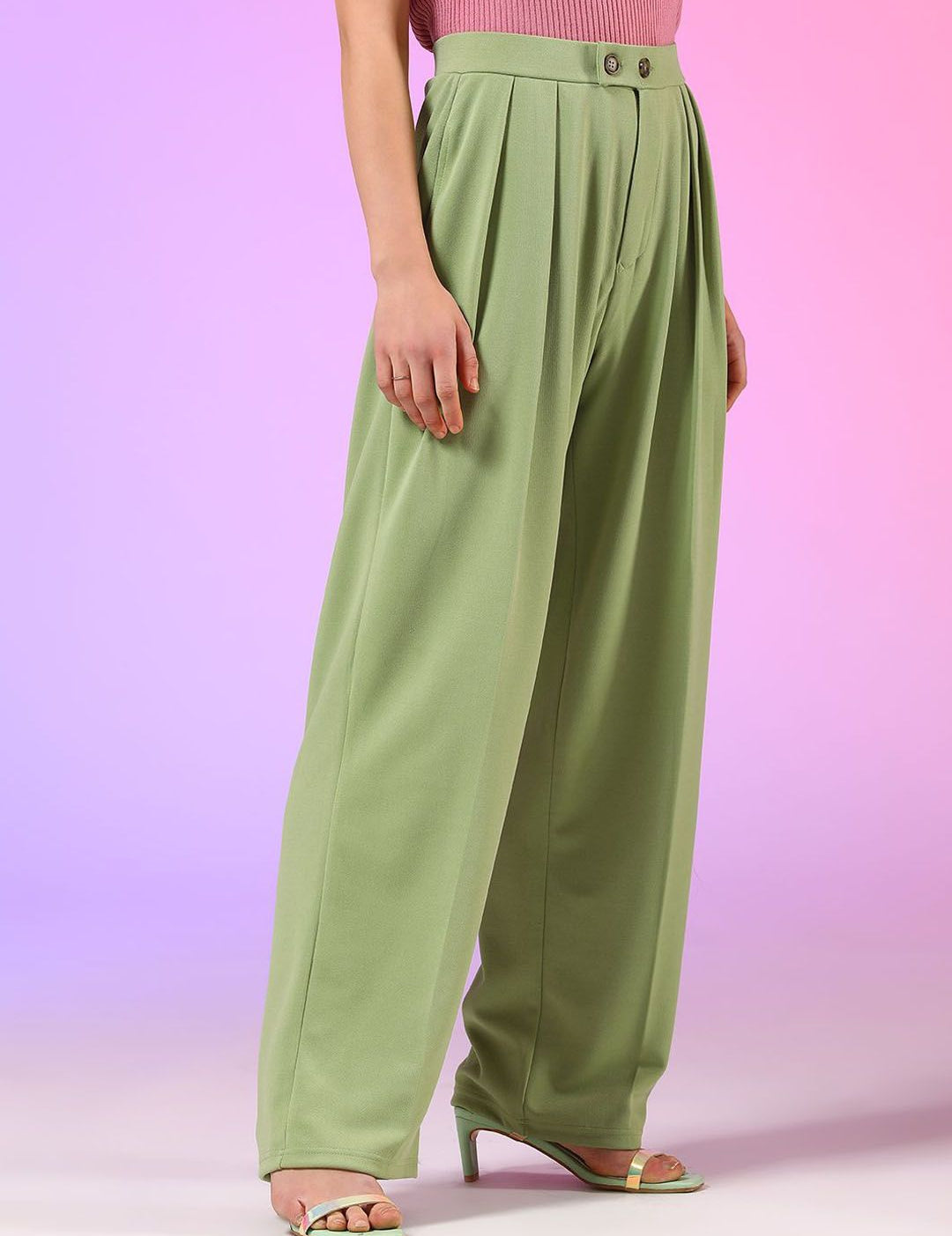 Kotty Women Relaxed Straight Fit Pleated High-Rise Trousers